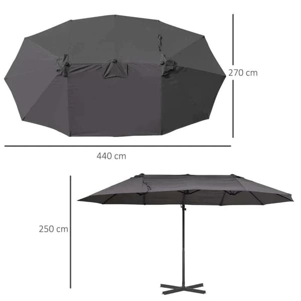 Rootz Parasol - Dobbelt Parasol - Haveparasol - Dobbelt Parasol Med Håndsving - Solafskærmning - Grå - 270 cm x 440 cm x 250 cm