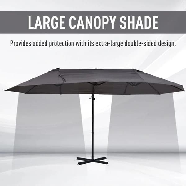 Rootz Parasol - Dobbelt Parasol - Haveparasol - Dobbelt Parasol Med Håndsving - Solafskærmning - Grå - 270 cm x 440 cm x 250 cm