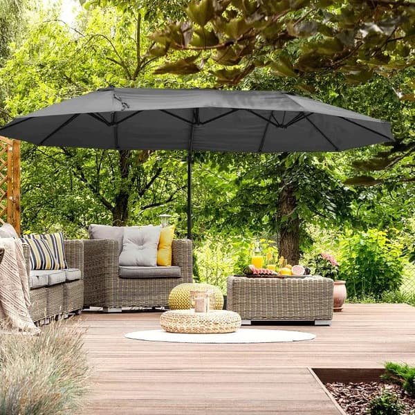 Rootz Parasol - Dobbelt Parasol - Haveparasol - Dobbelt Parasol Med Håndsving - Solafskærmning - Grå - 270 cm x 440 cm x 250 cm