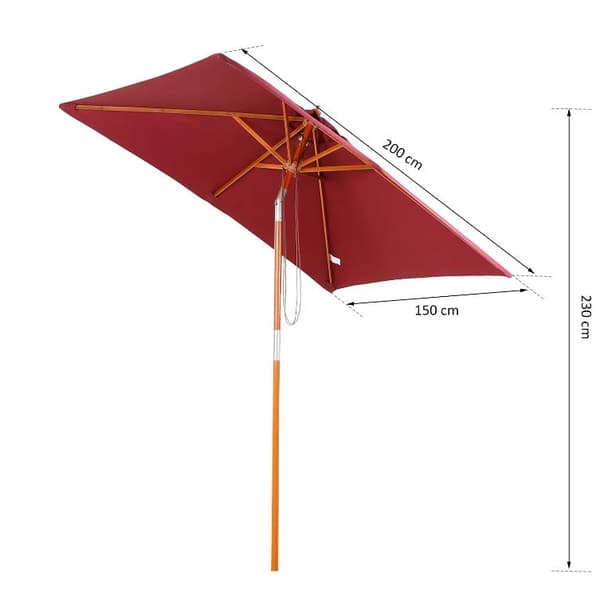 Nancy's Arvin Parasol - Tuinparasol - Zonwering - Opvouwbaar - 3 Niveauer - Hout - Polyester - Wijnrood - 200 x 150 x 230 cm