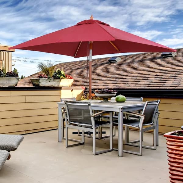 Nancy's Arvin Parasol - Tuinparasol - Zonwering - Opvouwbaar - 3 Niveauer - Hout - Polyester - Wijnrood - 200 x 150 x 230 cm