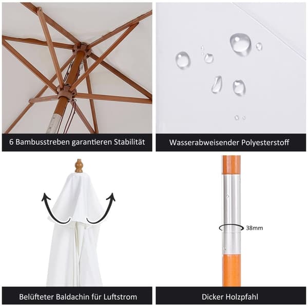 Rootz päivänvarjo Tuinparasol - Crème - Bamboe, Polyesteri - 98,42 cm x 98,42 cm x 90,55 cm