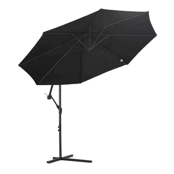 Rootz Parasol - Cantilever Parasol - Umbrella with Hand Crank - Steel Arch Rods - Polyester Fabric - Black - Ø3 x 2.5H m