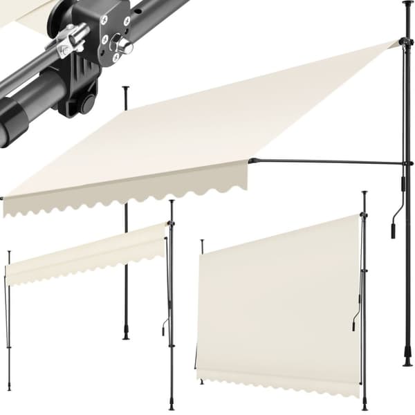 Spännmarkis och soltak med handvev, höjdjusterbar - 350 x 180 cm, beige