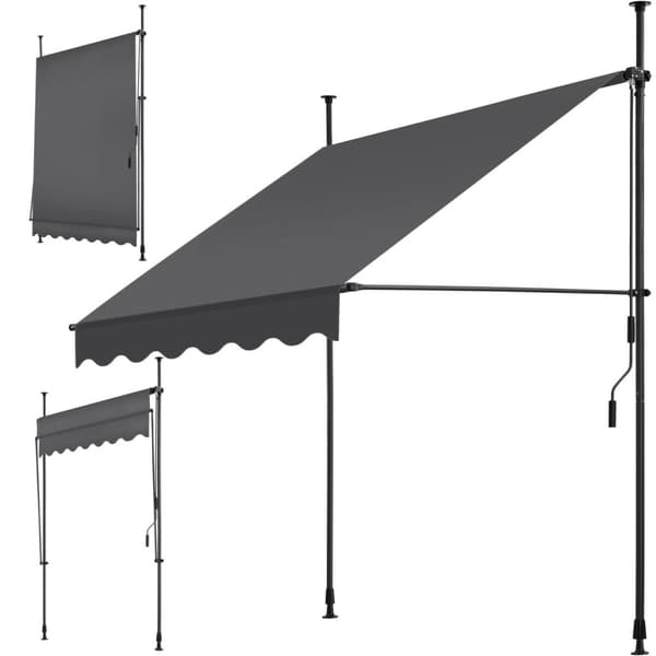 Spännmarkis och soltak med handvev, höjdjusterbar - 150 x 180 cm, svart/grå