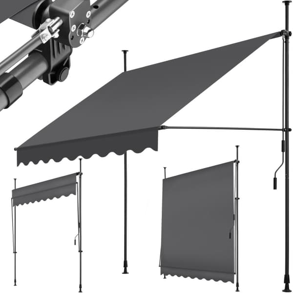 Spännmarkis och soltak med handvev, höjdjusterbar - 200 x 180 cm, svart/grå