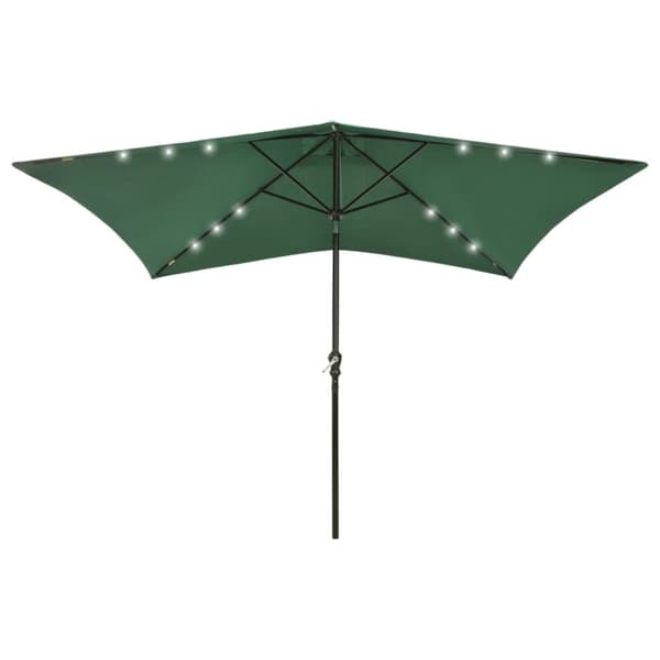 parasol med stålstang og LED-lys 2x3 m grøn