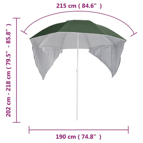 Ranta-aurinkovarjo sivuseinillä vihreä 215 cm