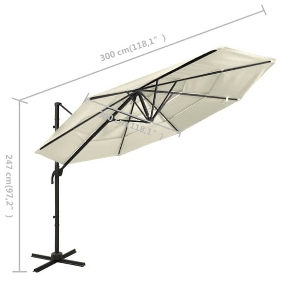 parasol med aluminiumsstang i 4 niveauer 3x3 m sandfarvet