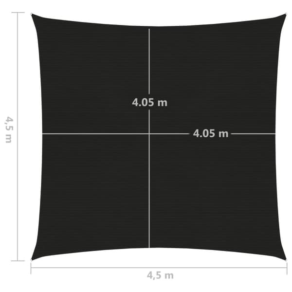 solsejl 4,5x4,5 m 160 g/m² HDPE sort