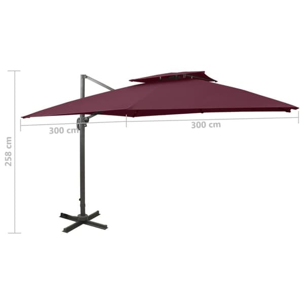 hængeparasol med dobbelt top 300x300 cm bordeaux