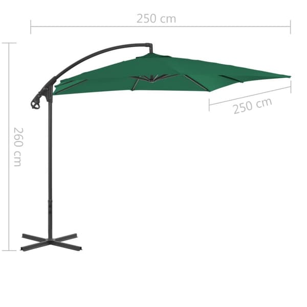 Aurinkovarjo cantilever terästolpalla 250x250 cm vihreä