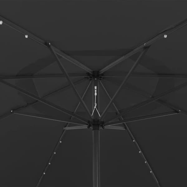 Aurinkovarjo LED-valot ja metallitanko 400 cm musta