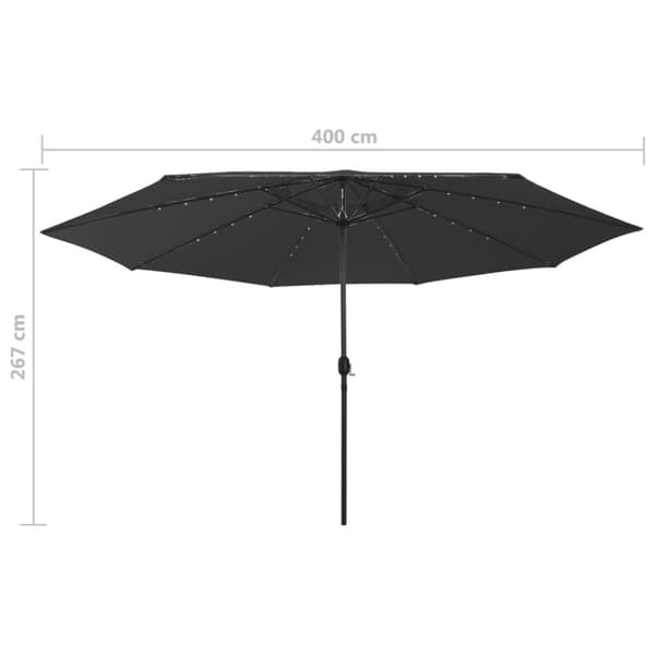 Aurinkovarjo LED-valot ja metallitanko 400 cm musta