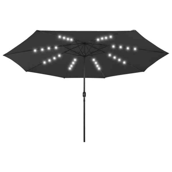 Aurinkovarjo LED-valot ja metallitanko 400 cm musta
