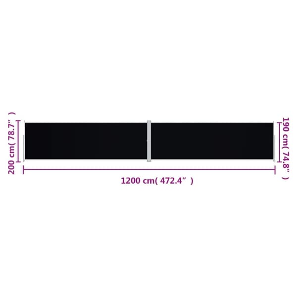 Sisäänvedettävä sivumarkiisi musta 200x1200 cm