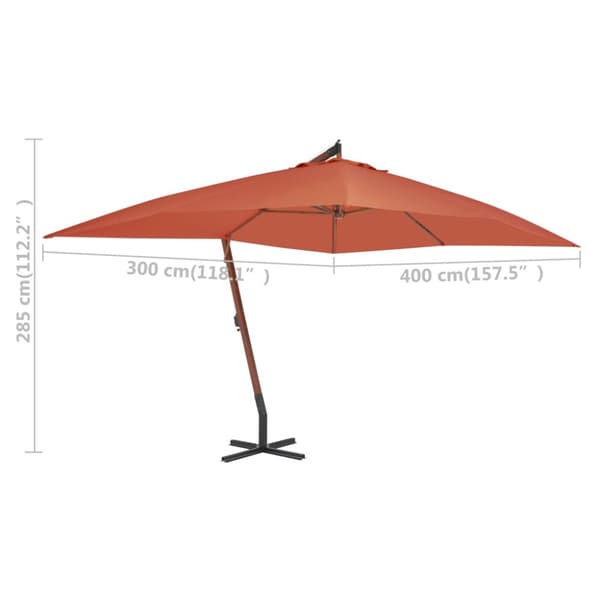 Ulkoaurinkovarjo cantilever puutolppa 400x300 cm terrakotta