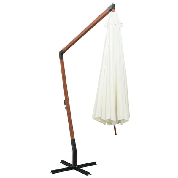 Hängande parasoll 350 cm trästång vit