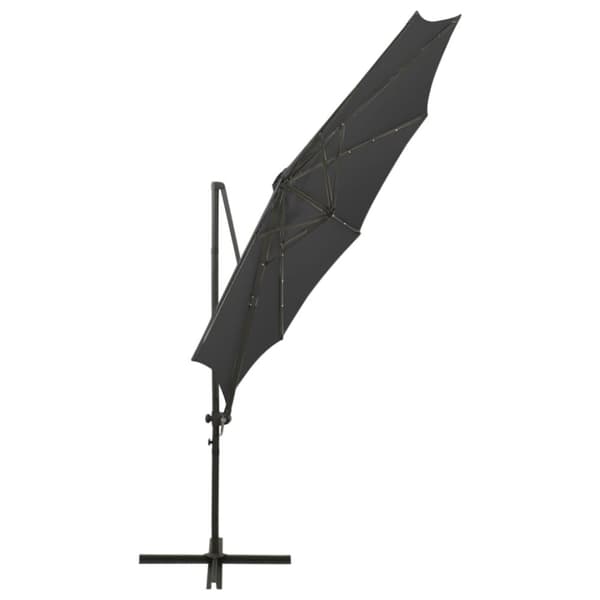 hængeparasol med stang + LED-lys 300 cm antracitgrå