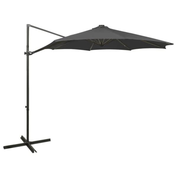 hængeparasol med stang + LED-lys 300 cm antracitgrå