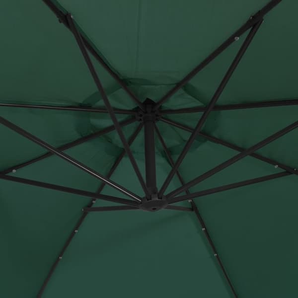 hængende parasol med LED-belysning 300 cm grøn metalstang