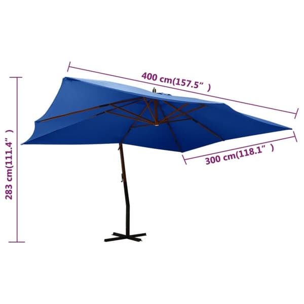 Puutarha-aurinkovarjo cantilever puutolppa 400x300 cm sininen