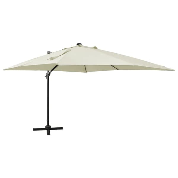 hængeparasol med stang + LED-lys 300 cm sandfarvet