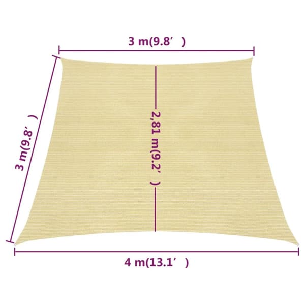 solsejl 3/4x3 m 160 g/m² HDPE beige