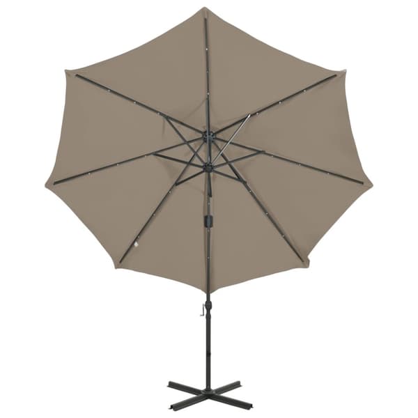Aurinkovarjo cantilever tolpalla ja LED-valoilla 300 cm taupe
