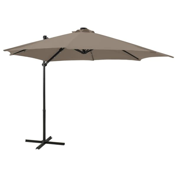 Aurinkovarjo cantilever tolpalla ja LED-valoilla 300 cm taupe