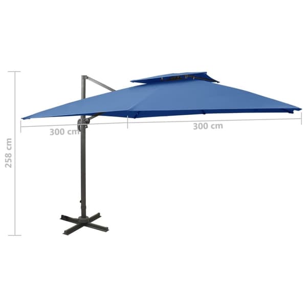 Aurinkovarjo cantilever tuplakatolla 300x300 cm taivaansininen