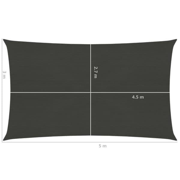 solsejl 3x5 m 160 g/m² HDPE antracitgrå