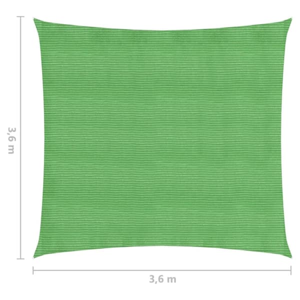 solsejl 3,6x3,6 m 160 g/m² HDPE lysegrøn