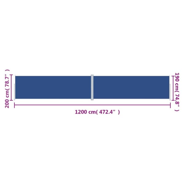 sammenrullelig sidemarkise 200x1200 cm blå