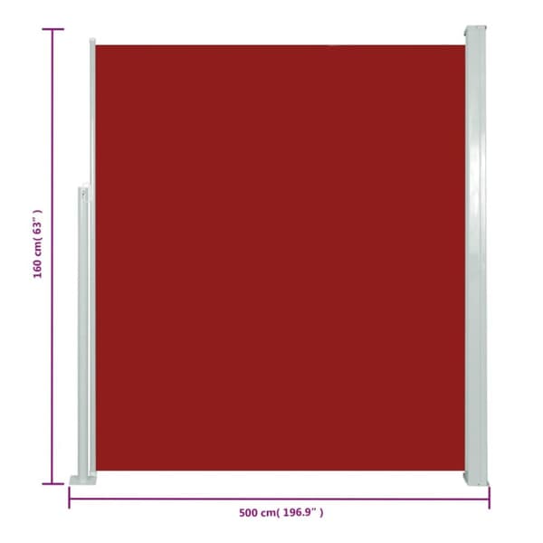 Sisäänvedettävä terassin sivumarkiisi 160x500 cm punainen