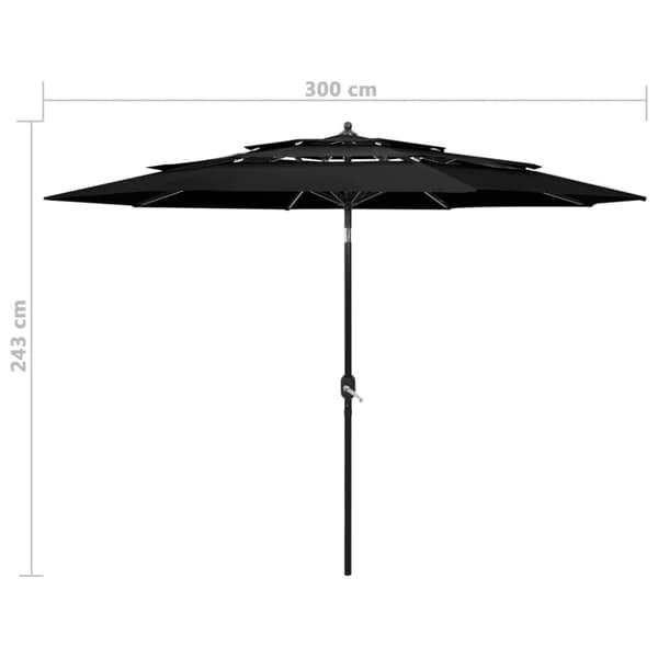 parasol med aluminiumsstang i 3 niveauer 3 m sort