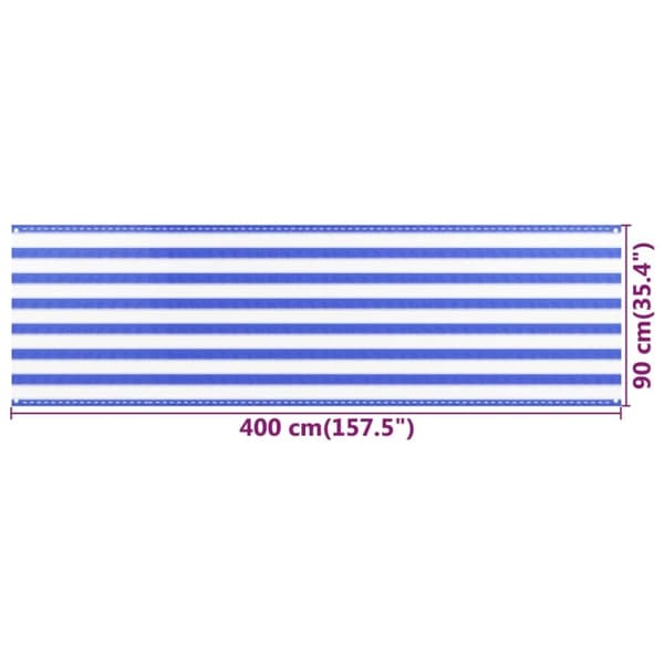 Balkongskärm blå och vit 90x400 cm HDPE