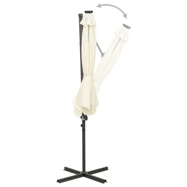 Aurinkovarjo cantilever tolpalla ja LED-valoilla 300 cm hiekka