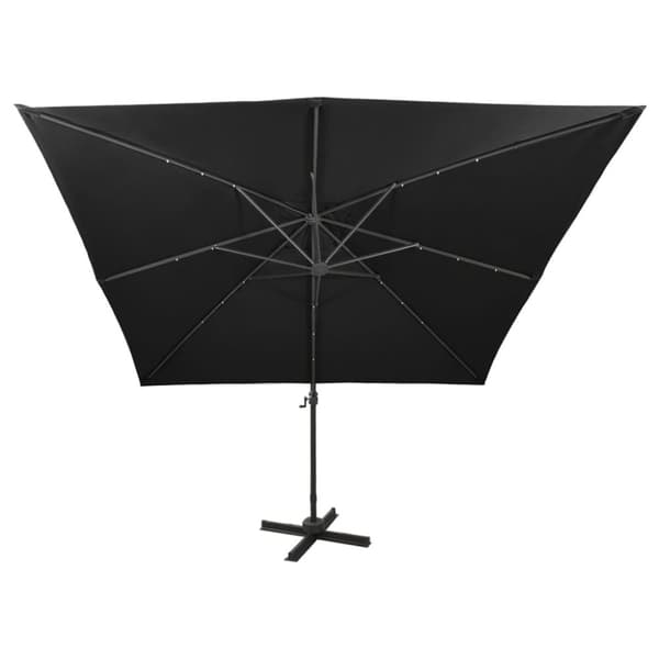 Aurinkovarjo cantilever tolpalla ja LED-valoilla 300 cm musta