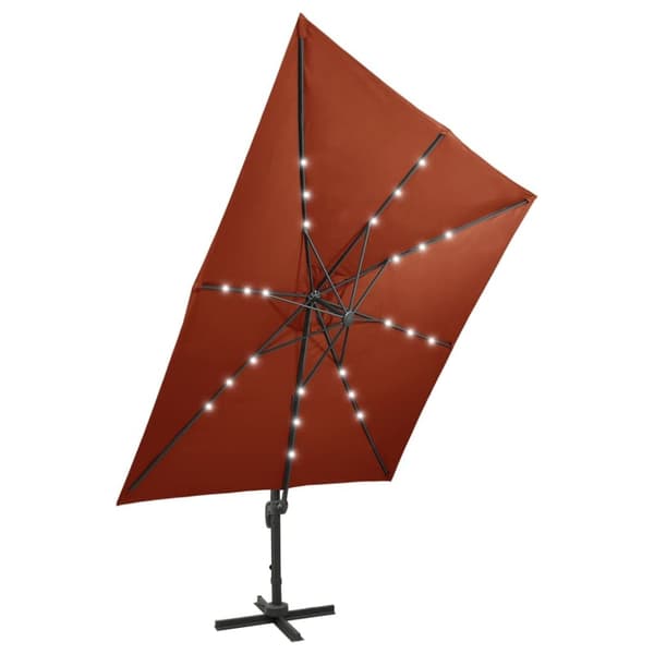 hængeparasol med stang + LED-lys 300 cm terracotta