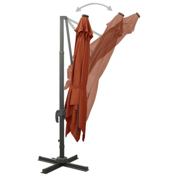 hængeparasol med stang + LED-lys 300 cm terracotta