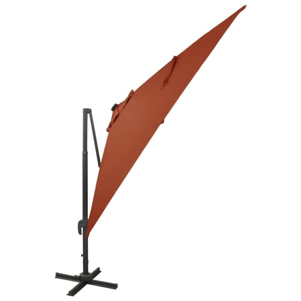 hængeparasol med stang + LED-lys 300 cm terracotta