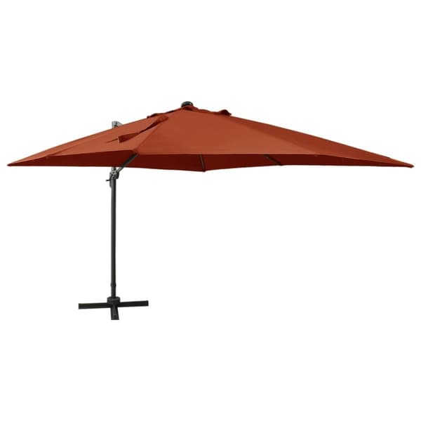 hængeparasol med stang + LED-lys 300 cm terracotta