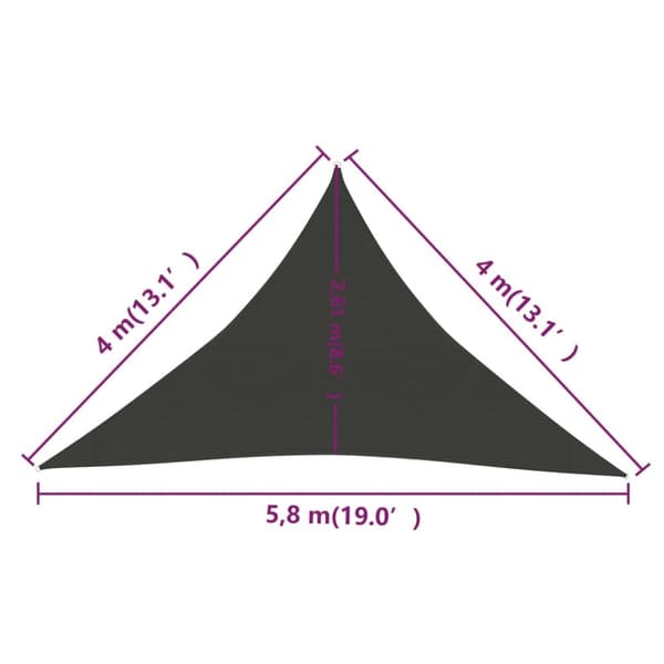 solsejl 4x4x5,8 m 160 g/m² HDPE antracitgrå