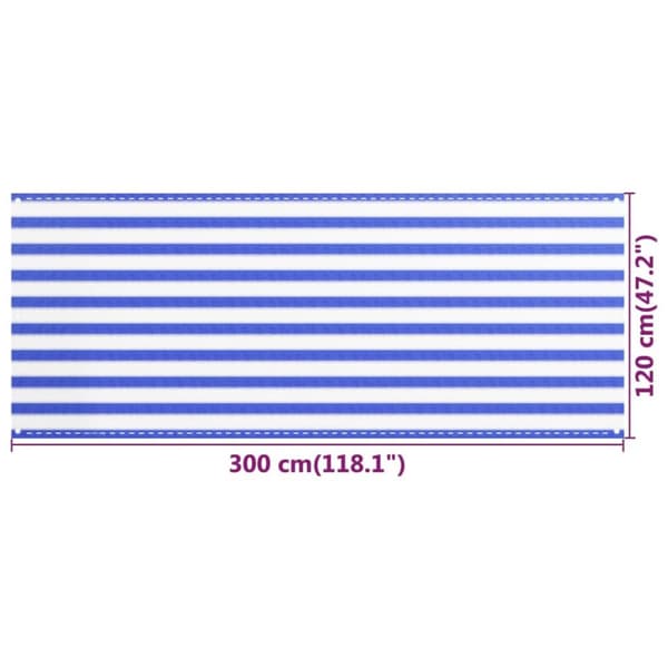 altanafskærmning 120x300 cm HDPE blå og hvid