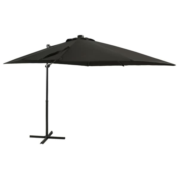 Aurinkovarjo cantilever tolpalla ja LED-valoilla 250 cm musta