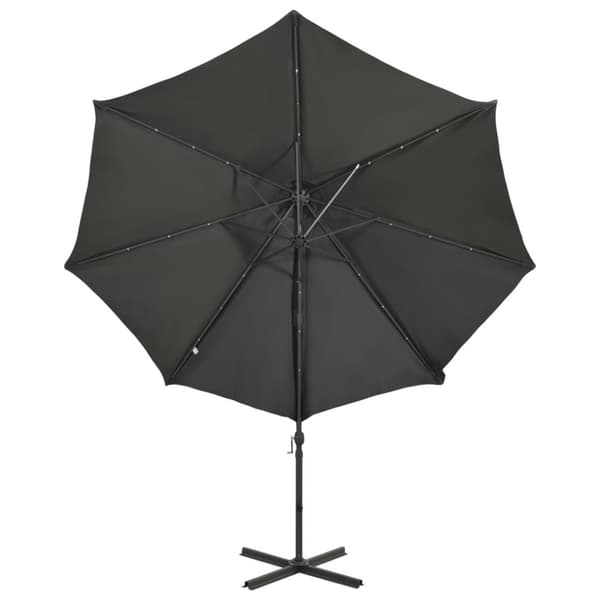 hængeparasol med stang + LED-lys 300 cm antracitgrå