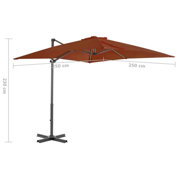 Aurinkovarjo cantilever alumiinitolpalla 250x250 cm terrakotta