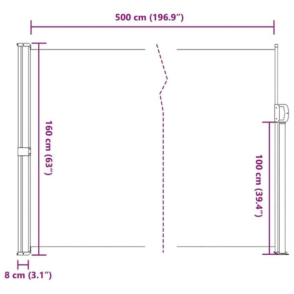 vidaXL Uttrekkbar sidemarkise antrasitt 160x500 cm