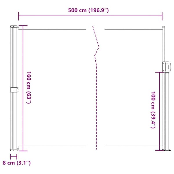 vidaXL Uttrekkbar sidemarkise kremhvit 160x500 cm